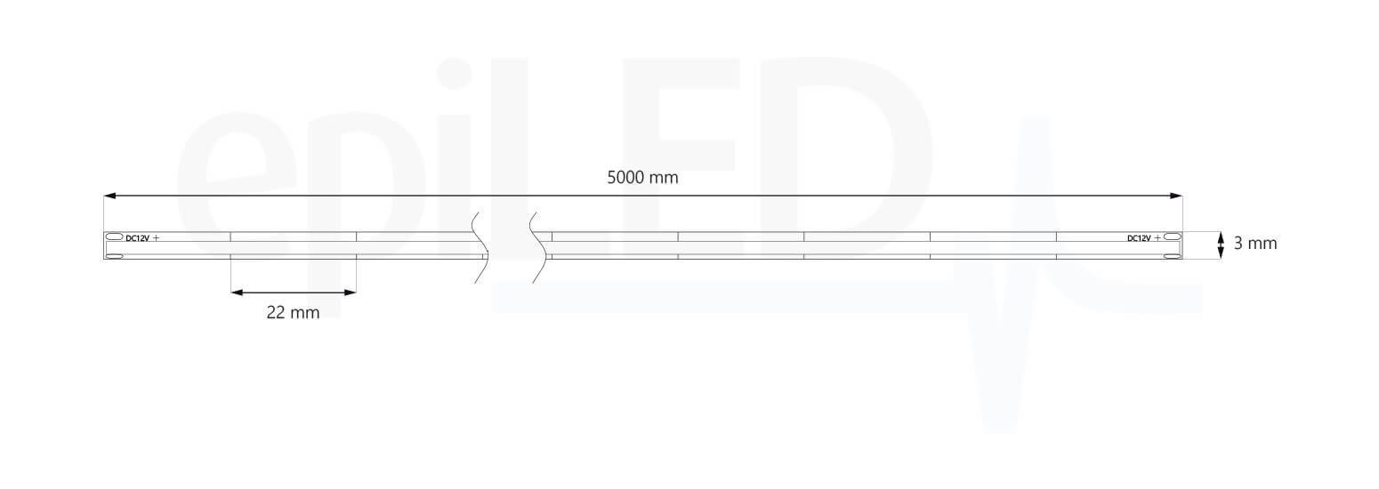 LED-streifen COB-384 3mm Abmessungen